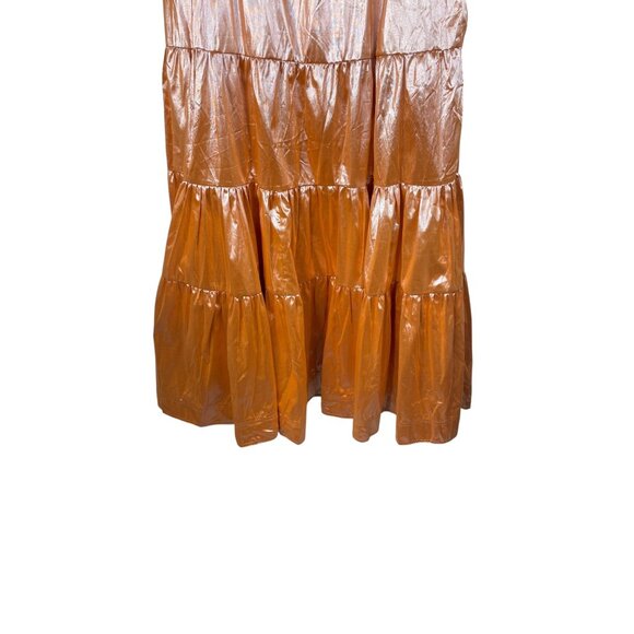 Anthropologie Let Me Be Metallic Tiered Maxi Dress Orange Sleeveless M - Picture 9 of 12